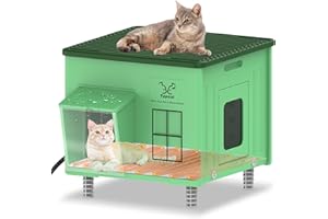 LXHEIR Tepoal Indestructible Heated Cat House for Outdoor Cats in Winter, Extremely Waterproof, Fully Insulated cat House for Outside with Heater,Feral Cat Shelter for Stray Barn Cat (Green, M-13"*21"*18")