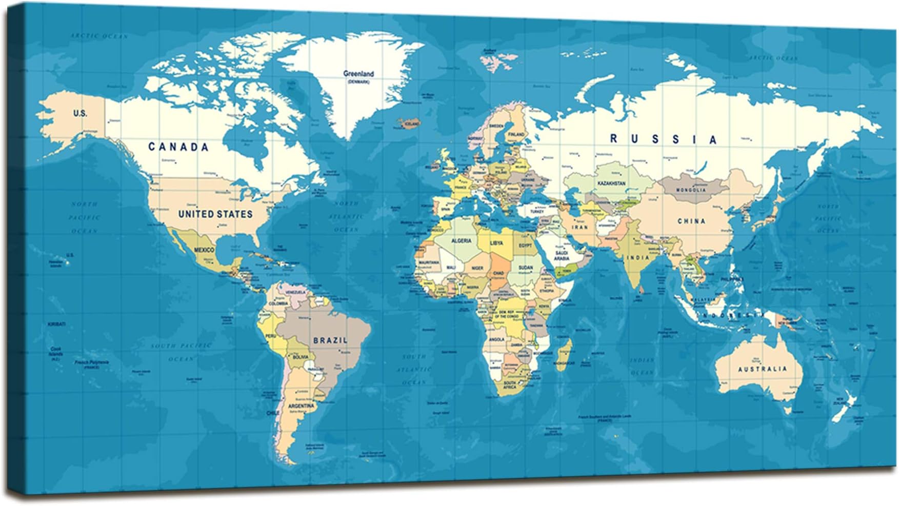 youkuart World Map Canvas Print for Home Decoration and Living Room Decor, Extra Large Navy Blue Map of The World Push Pin Wall Art for Office Interior and Decor - Ready to Hang