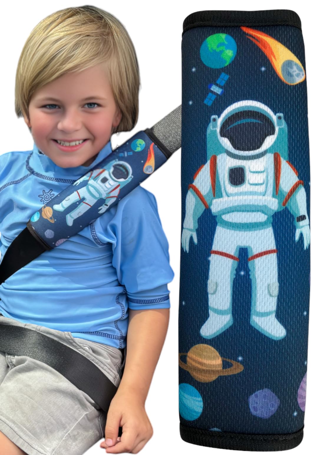 HECKBO 1x Kids Car Seat Belt Pads - Astronaut Seat Belt Protectors for Babies and Booster Seats