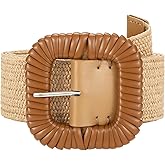 VONMELLI Straw Woven Stretchy Belt for Women Dresses, Wide Boho Elastic Belts Braided Raffia Waist Belt