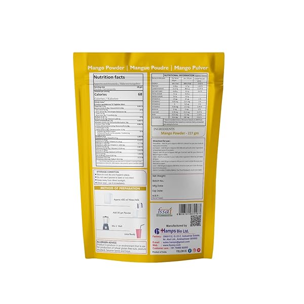 FZYEZY HEALTHY PREMIUM FREEZE DRIED MANGO FRUIT | NATURAL, NON-GMO, GLUTEN-FREE, VEGAN | NO ADDED SUGAR & PRESERVATIVES & ARTIFICIAL FLAVOR & COLOR | SUPPORTS ENERGY, ENDURANCE, AND HEALTH | PANTRY GROCERIES PERFECT FOR CAMPING & TRAVELLING | READY TO MIX POWDER IN YOUR FAVORITE RECIPES (MANGO POWDER | 227 GM)