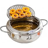 BEIYUANYA Deep Fryer Pot, Japanese Frying Pot with Thermometer and Oil Drip Drainer Rack, 304 Stainless Steel Tempura Deep Fryer Pot for Gas Stove and Induction Cooker for French Fries Chicken Wings