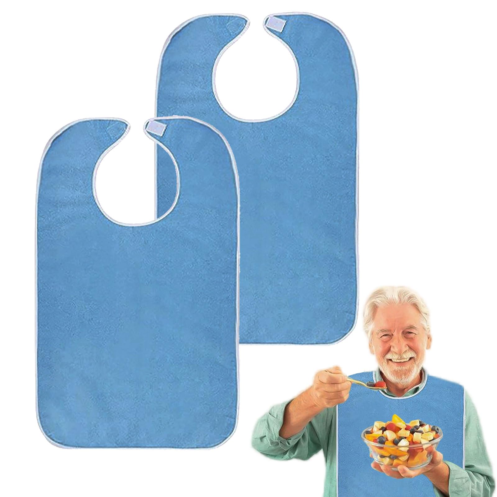 Mecmbj Adult Bibs for Elderly Washable,2 Pieces Anti-fouling Adult Bibs for Men and Women,Reusable Clothing Protectors for Elderly and Disabled (Blue)
