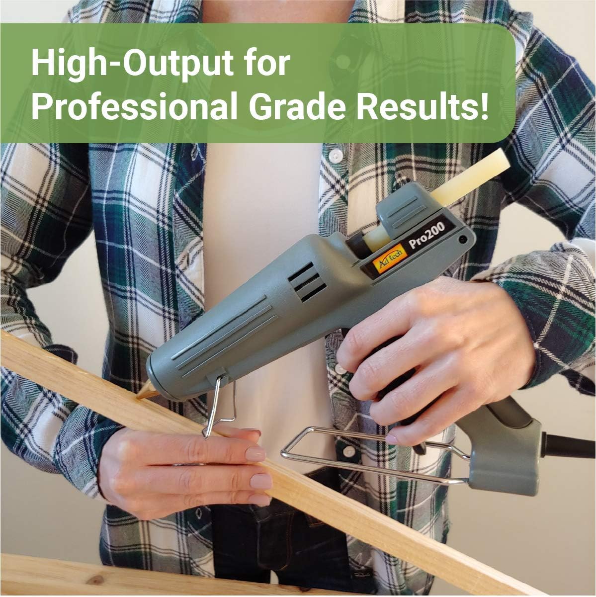 AdTech Pro200 Industrial Strength Full Size High-Output Hot Melt Glue Gun (0189) – Professional Grade Hot Glue Gun for Carpentry, Repairs & Remodeling - Power Glue Guns - 