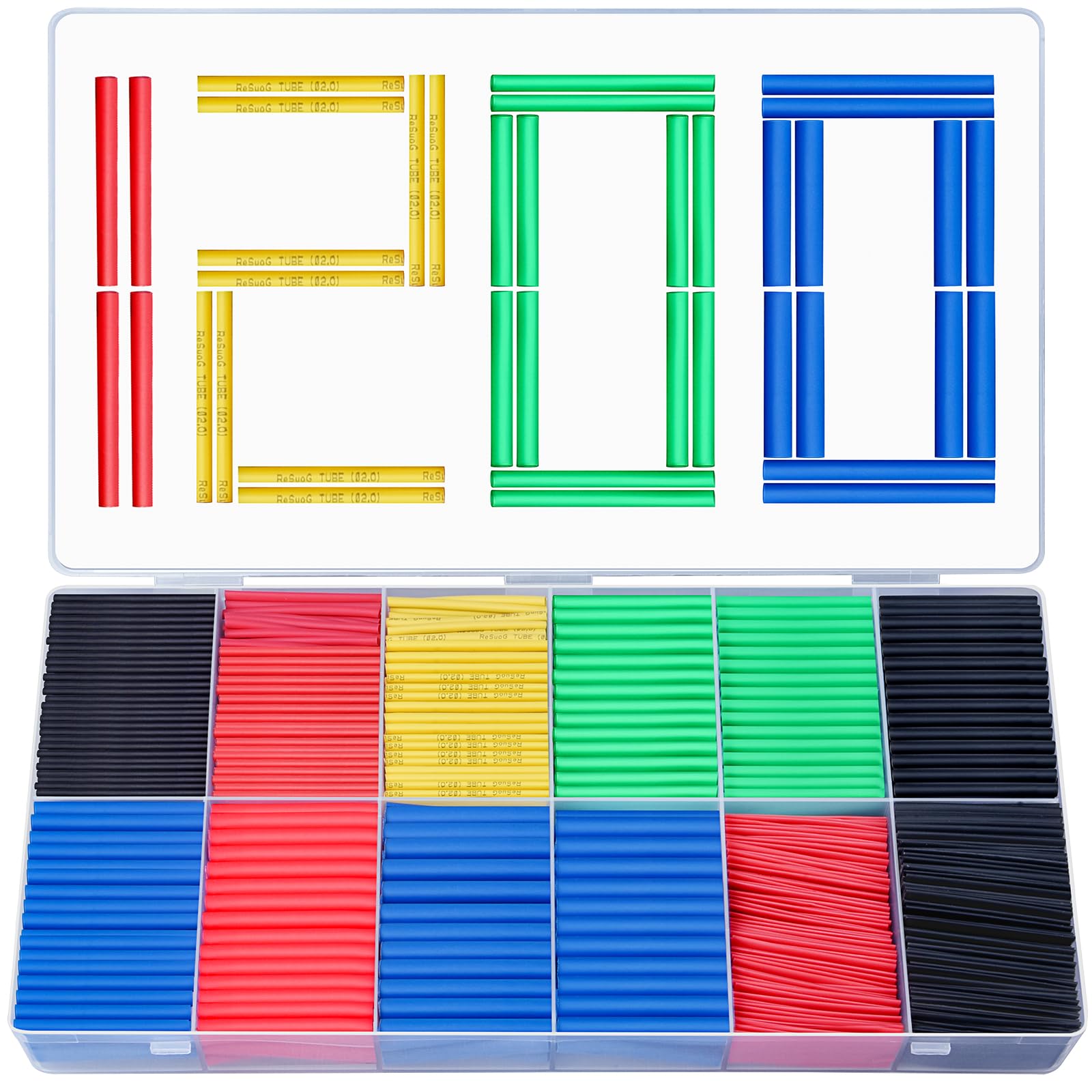 Preciva 1200 Pieces Heat Shrink Tubing, Electric Insulation HeatShrink Wrap Cable Sleeve, Wire Insulated Sleeving Tubes, Shrink Ratio 2: 1, 5 Colors, 12 Sizes
