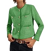 Cicy Bell Tweed Blazers for Women 2025 Collarless Button Down Womens Cropped Jackets