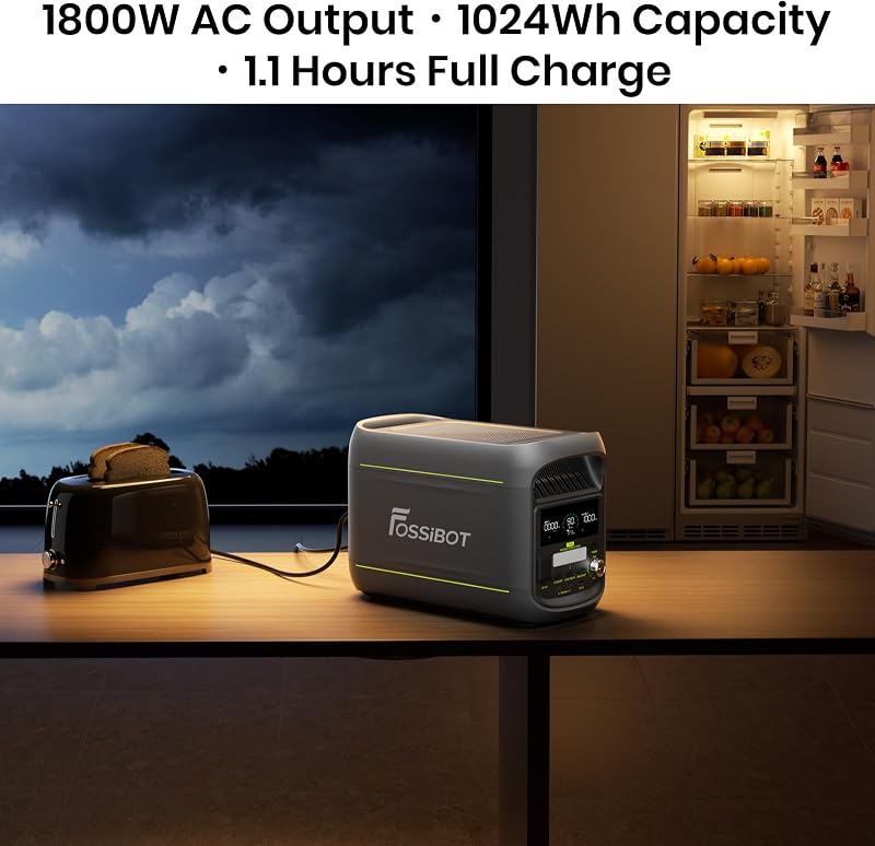 F1800 Central Portátil 1800W, Gerador Solar LiFePO4 bateria 1024Wh, Modo ECO, Porta Tipo-C 100W, carregamento rápido 0-80% em 45 minutos, Controlo por aplicação para caravana, campismo e casa — foto 2 de 8