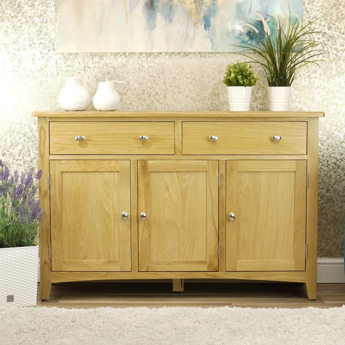 Oakland Modern Oak Sideboard Large 3 Door 2 Drawer Light Wood Tone Amazon.co.uk