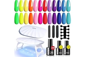 MEFA 19 Pcs Gel Nail Polish Kit with U V Light, 12 Colors Summer Neon Rainbow Bright Gel Polish Nail Set with Base Top Coat Essential Manicure Tools Beginners Salon Nails Art
