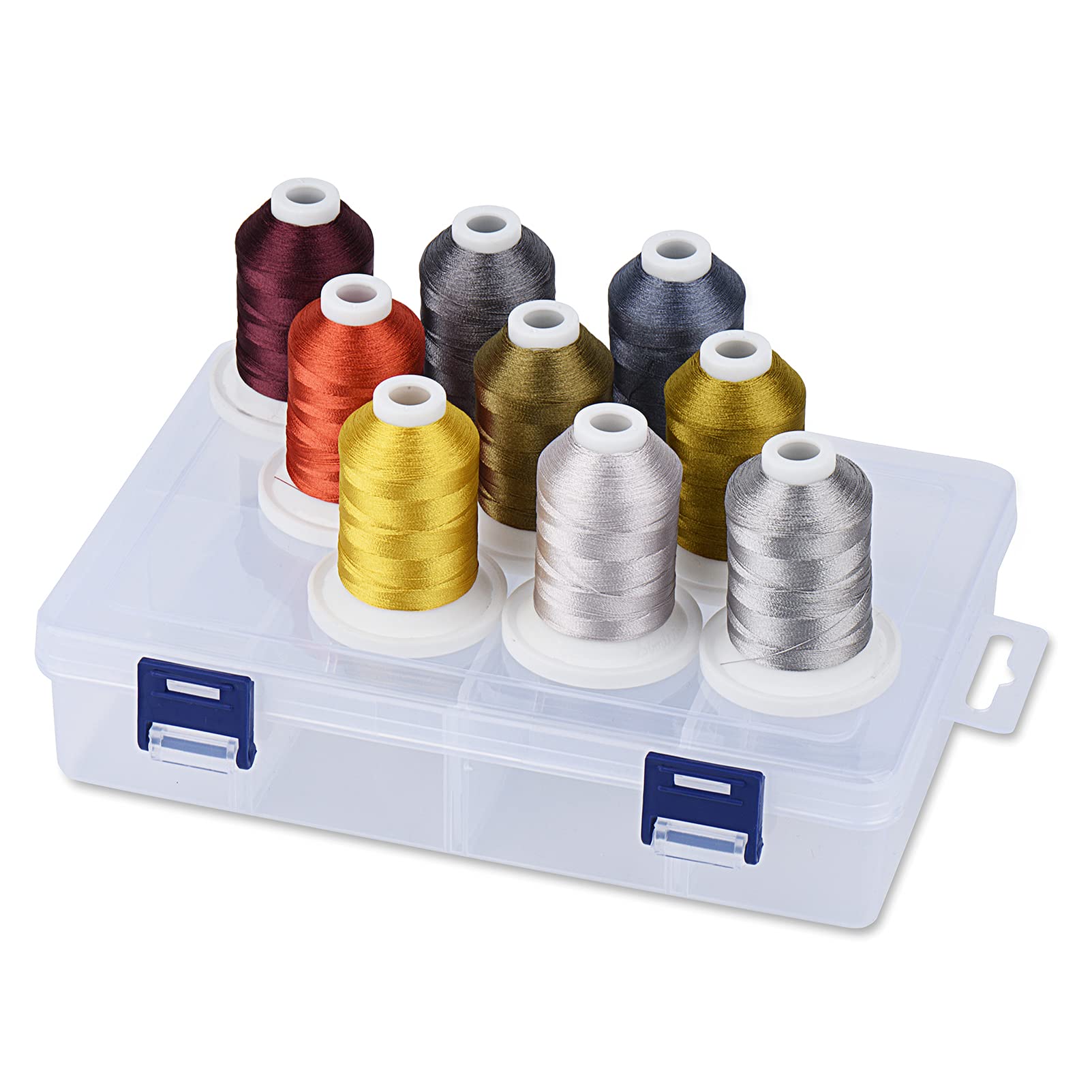 Simthread Embroidery Thread with Storage Box - 12 Options - 800 Yards/Spools, 9 Neutral Colors for Embroidery and Sewing Machine