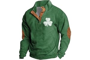MGWTFZDL St. Patrick's Day Sweatshirt for Men Long Sleeve Quarter Button Turtle Neck Pullover Shirt 2025 Parade Outfits