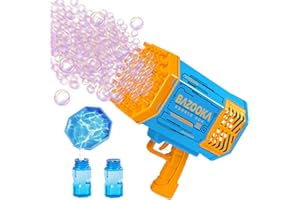 DESERTHOME Bubble Gun Bazooka Machine With Solution - 69 Holes Blaster for Outdoor Summer Toy Gifts, Party Favors - Blue Bubble Maker Blowers for Kids