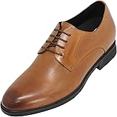 CALTO Men's Invisible Height Increasing Elevator Shoes - Brown Premium Leather Lightweight Lace-up Formal Oxfords - 3 Inches Taller - Y10752 - Size 9 D(M) US