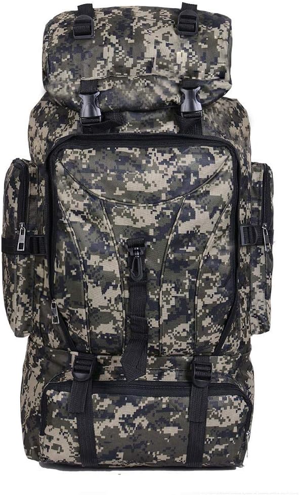 QETY Outdoor hiking backpack, outdoor ACU camouflage 70L hiking waterproof mountaineering