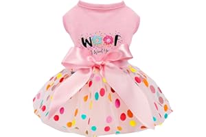 PINKBOW Dog Birthday Dress Spring Dog Clothes for Small Dogs Girl Puppy Princess Tutu Cute Dog Tulle Dresses Pet Party Costumes Cat Apparel Doggie Outfits (Woof I Love You, Pink)