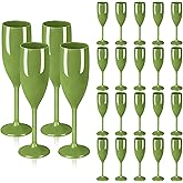 LEYIQU Plastic Champagne Flutes, Acrylic Glasses Goblets Cups Toasting Shatterproof Reusable Flute, for St. Patrick's Day Wedding Party Mimosa Bar Anniversary Birthday (24, Sage Green)