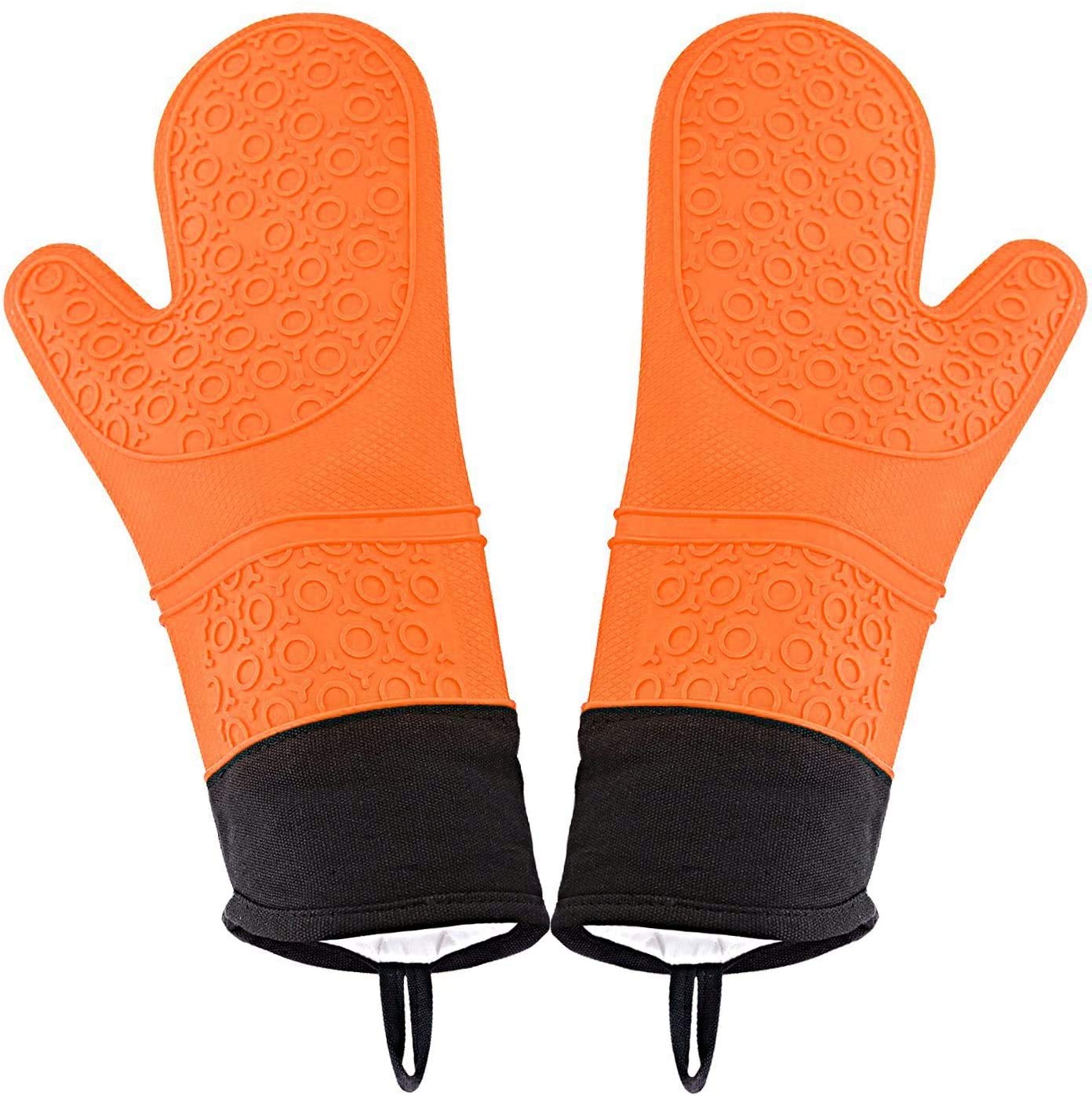 Selecto Bake Oven Mitts Heat Resistant, Heavy Duty Waterproof Silicone Shell with Cotton Liner for use in the Kitchen When You Cook, Grill or Bake - No More Burning Your Hands Orange