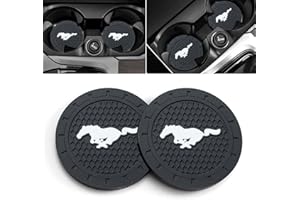 MIGUOER Car Coaster for Ford Mustang Recessed Silicone Non-Slip Bling Crystal Drink Coaster for car Interior Accessories 2.76 Inch 2 Pieces Black
