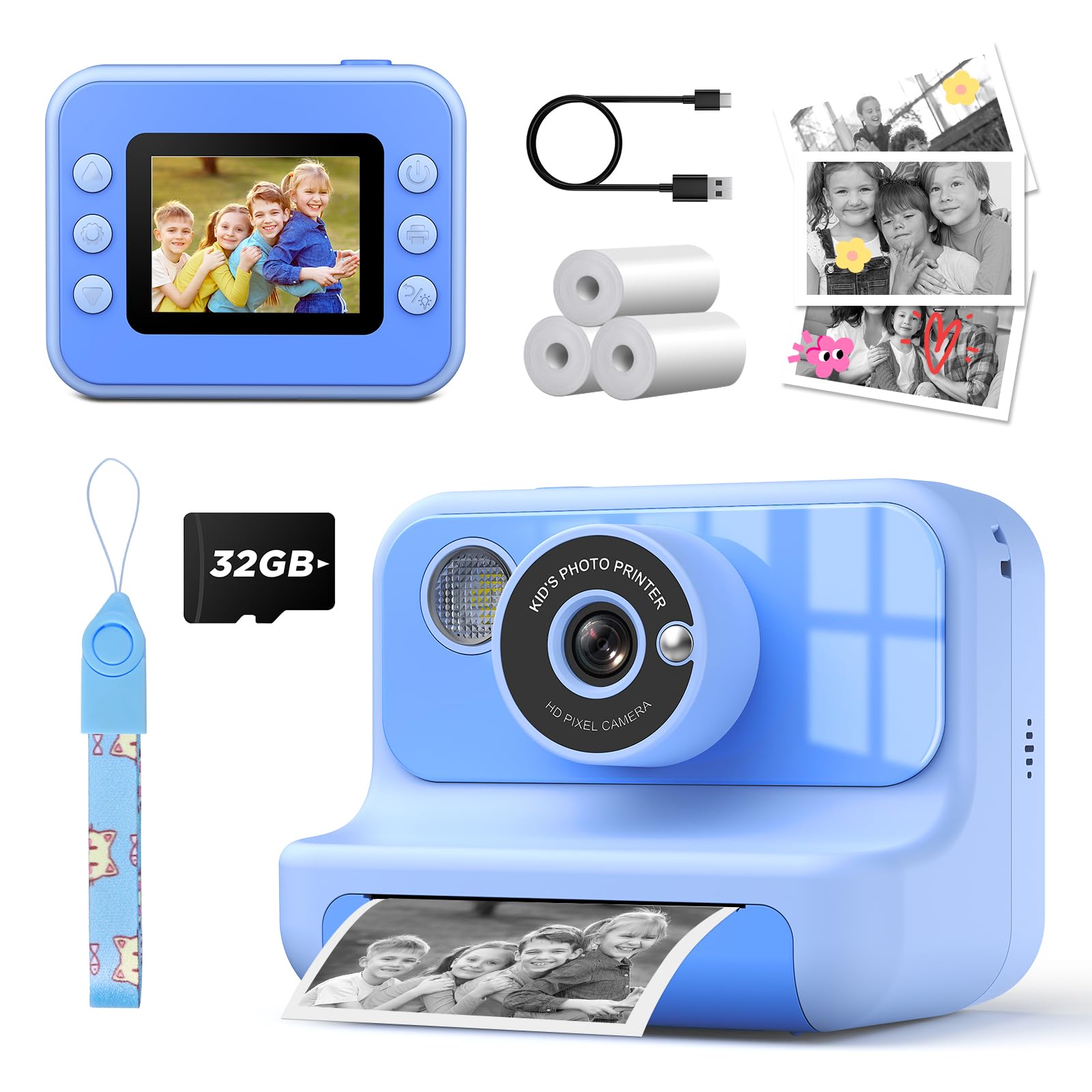 LETSHAHA Instant Print Camera for Kids, 1080P Digital Video Cameras, Christmas Birthday Gifts Toys for Age 3-12, Toddler Camera for 4 5 6 7 8 9 10 Year Old Boys - Blue Image