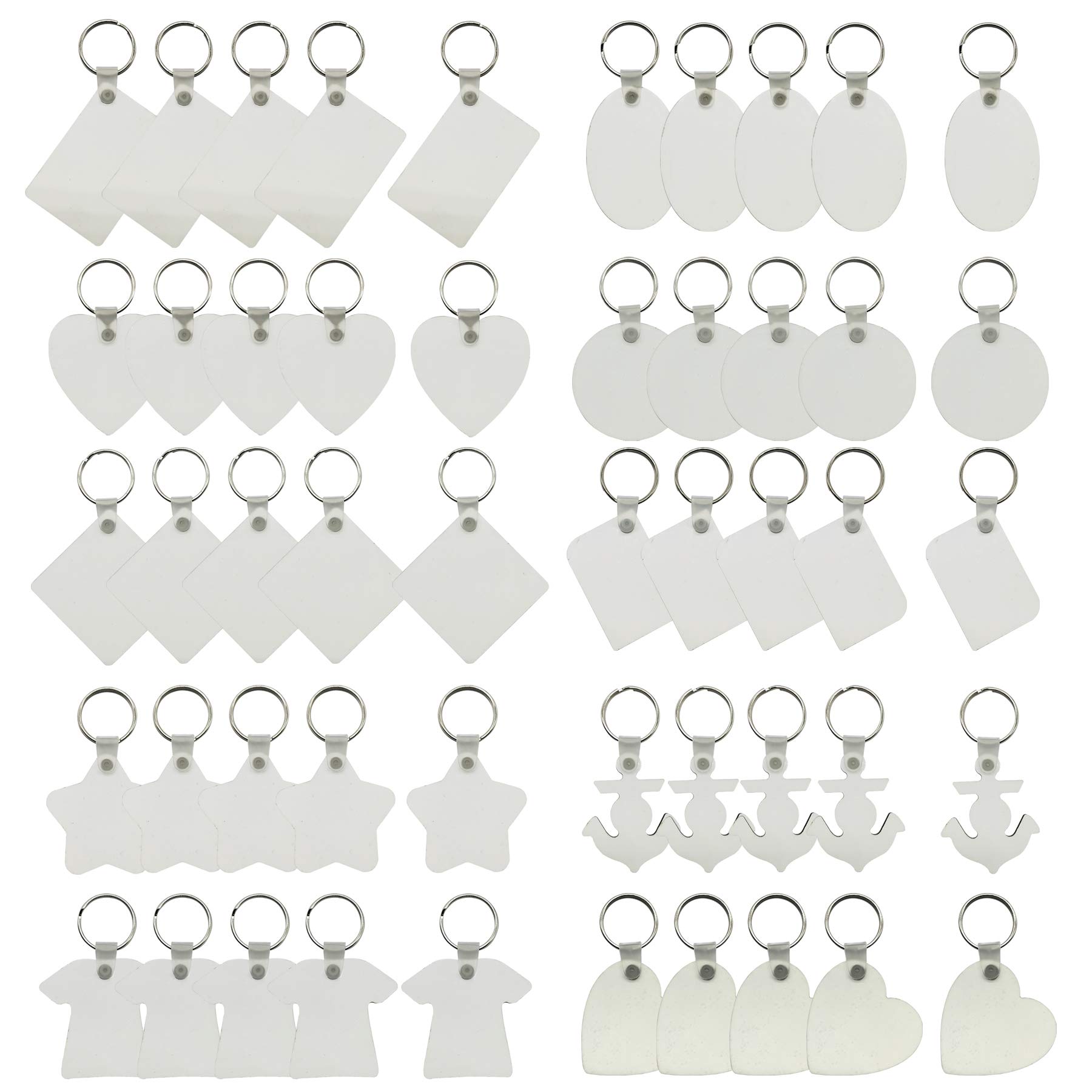 Allazone 50 PCS Sublimation Blanks, 10 Shapes Heat Transfer Double-Sided Keychains, Blank Sublimation Keychains for DIY Craft Supplies