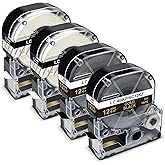 Pristar Compatible Label Tape Replacement for Epson Label Tape 12mm Gold LK-4BKP LK-4TKN for Epson Label Maker LabelWorks LW300 LW400 LW600P LW700, Gold on Black/Gold on Clear, 1/2" x 26.2', 4 Pack