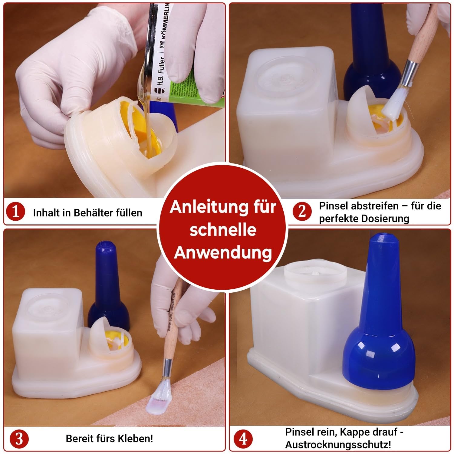 Klebstoff Sparbehälter mit 2xPinsel – luftdichter Leimspender für Schuhkleber, Holzleim, Kontaktkleber & Bastelkleber – robuster Leimbehälter für Werkstatt, Handwerk, Modellbau & Reparatur (0,4 Liter) 4
