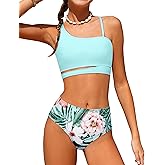 Queenstyle Girls Swimsuits Bikini Set Kids Cutout Bathing Suit Bikini Top Two Piece Girls' Swimwear