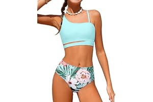 Queenstyle Girls Swimsuits Bikini Set Kids Cutout Bathing Suit Bikini Top Two Piece Girls' Swimwear