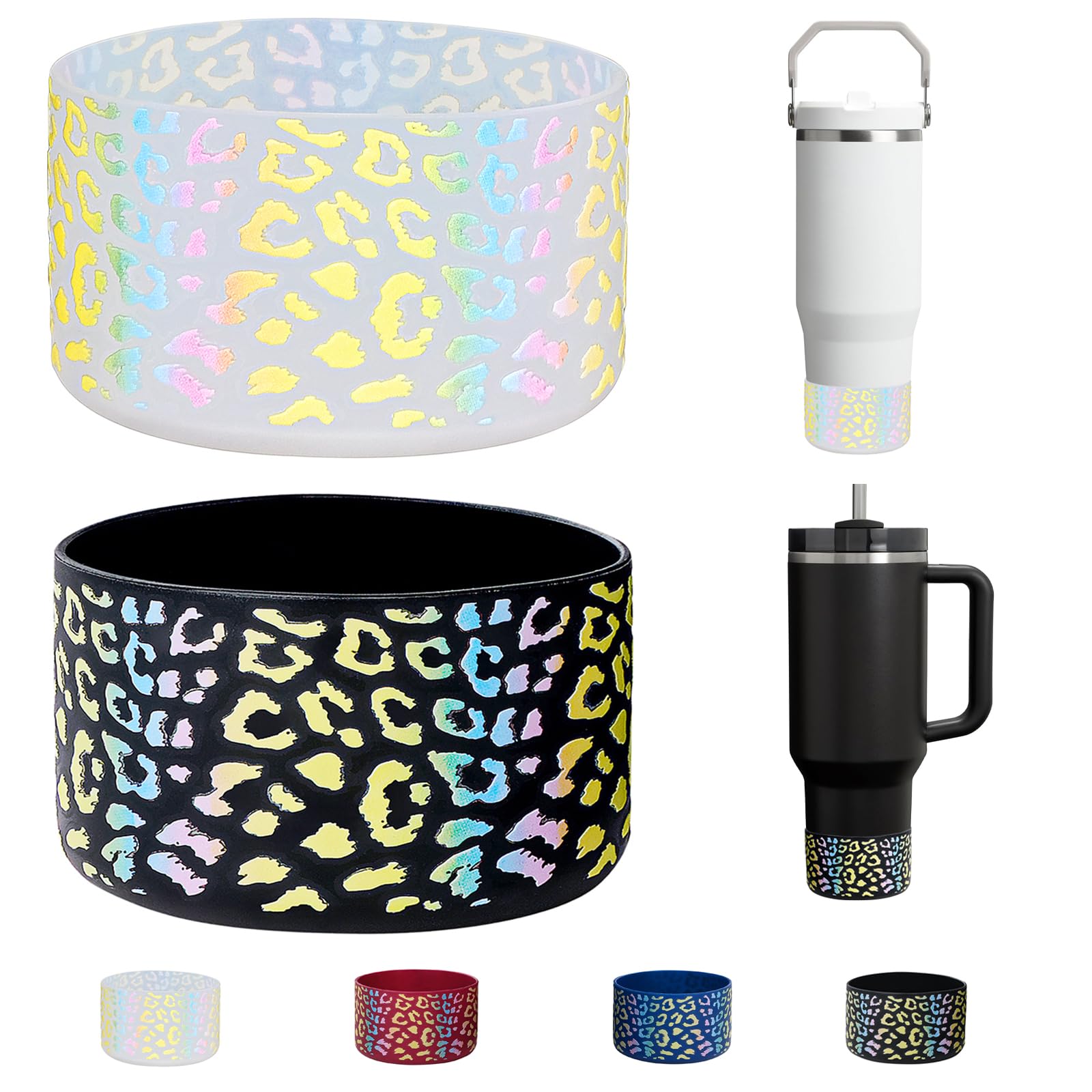 WK IEASON 2 Pcs Tumbler Bottom Protector Boot for Stanley Quencher Adventure 40oz & Stanley IceFlow 20oz 30oz and Compatible with Hydro Flask Water Bottle 12oz 21oz 24oz(LEO Transparent/Black) — image 1