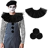 4Pcs Clown Costume Accessories Women Clown Ruffle Collar and Plush Buttons Mesh Neck Renaissance Collar for Halloween Party