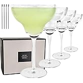 MORA PURE Margarita Glasses Set of 4, 12 oz Modern Bar Glass for Martini, Frozen Daiquiri, Tropical Summer Parties - Classic Coupe Cocktail Drinkware, Great Gift for Mixologists, Hand Blown Crystal