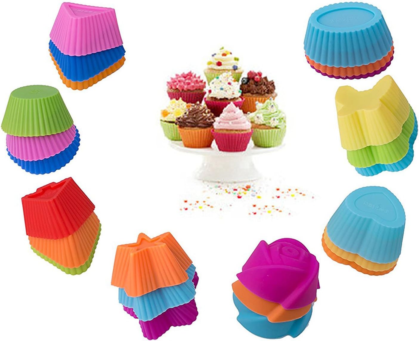 Alolli Silicone Cupcake Liners - 24 Pack Baking Cups- Reusable & Nonstick Muffin Molds