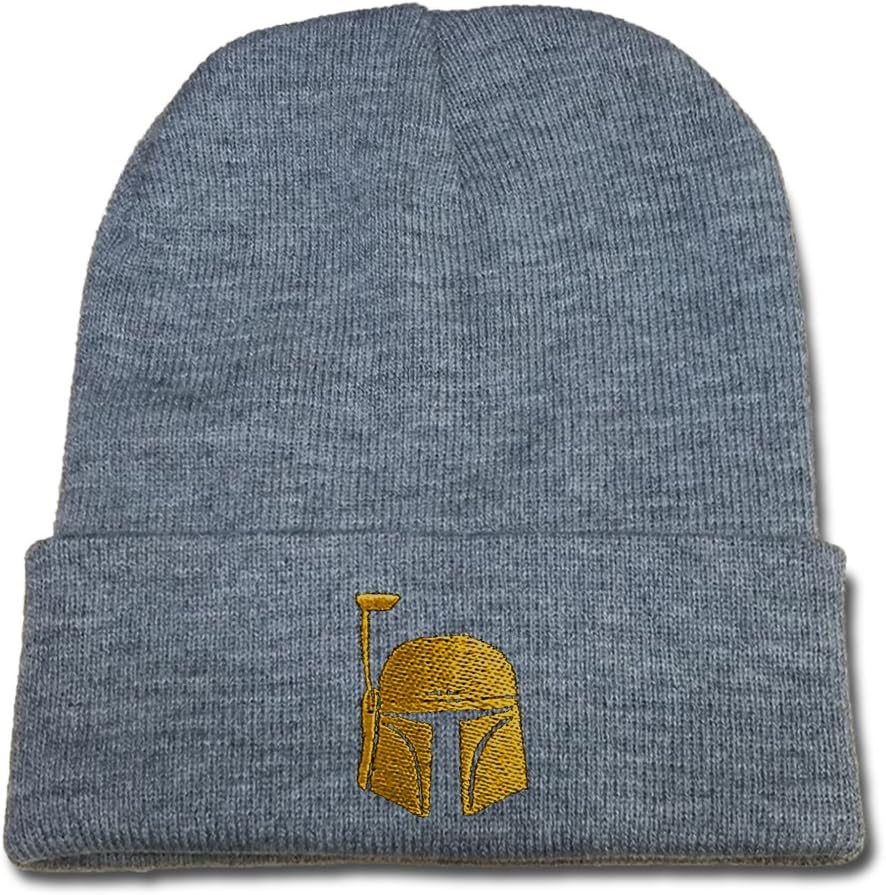 ANDREYD Star Wars Boba Fett Helmet Logo Beanie Fashion Unisex Embroidery Beanies Skullies Knitted Hats Skull Caps - Grey