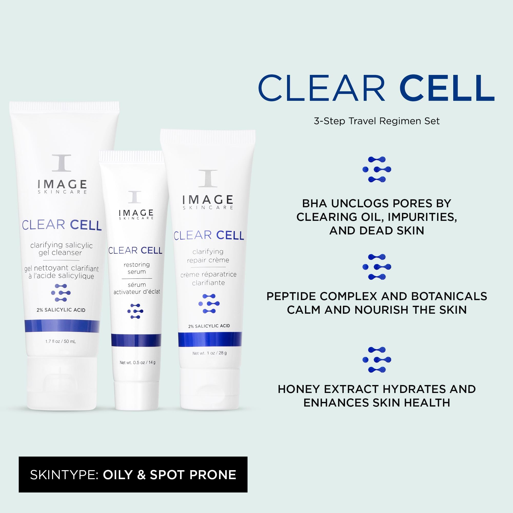 IMAGE Skincare, Clear Cell Skin Care Holiday Gift Set for Teens, 3-Step Regimen with Cleanser, Serum and Moisturizer, Travel Size