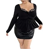 SOLY HUX Women's Plus Size Babydoll Tops Long Sleeve Square Neck Henley Shirts Peplum Top