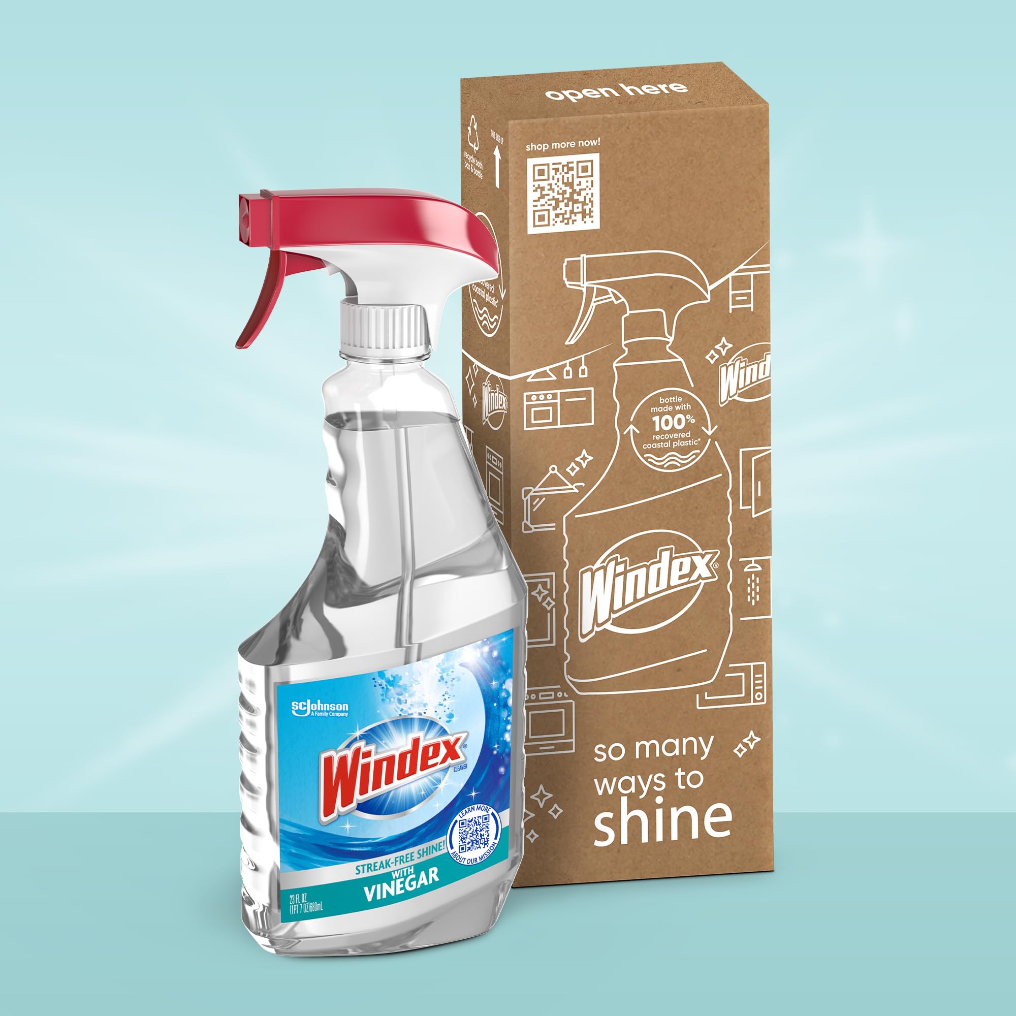 Windex Vinegar Glass and Surface Cleaner Spray Bottle, Packaging Designed to Prevent Leakage and Breaking, Surface Cleaning Spray, 23 Fl Oz