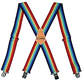KUNN Mens Suspenders X-Back 2 Inch Wide Elastic Suspender Heavy Duty Clips Work Suspenders