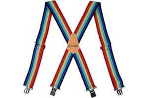 KUNN Mens Suspenders X-Back 2 Inch Wide Elastic Suspender Heavy Duty Clips Work Suspenders