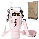 dabria Initial A-Z Water Bottle Bag with Phone Pocket for Stanley 40 oz Tumbler Neoprene Water Bottle Holder Pouch with Adjustable Strap Bollus with Straw Cover & Carabiner for Stanley Cup Accessories