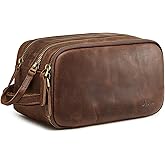 S-ZONE Leather Travel Toiletry Bag for Men Women Traveling Cosmetic Shaving Bags Dopp Kit
