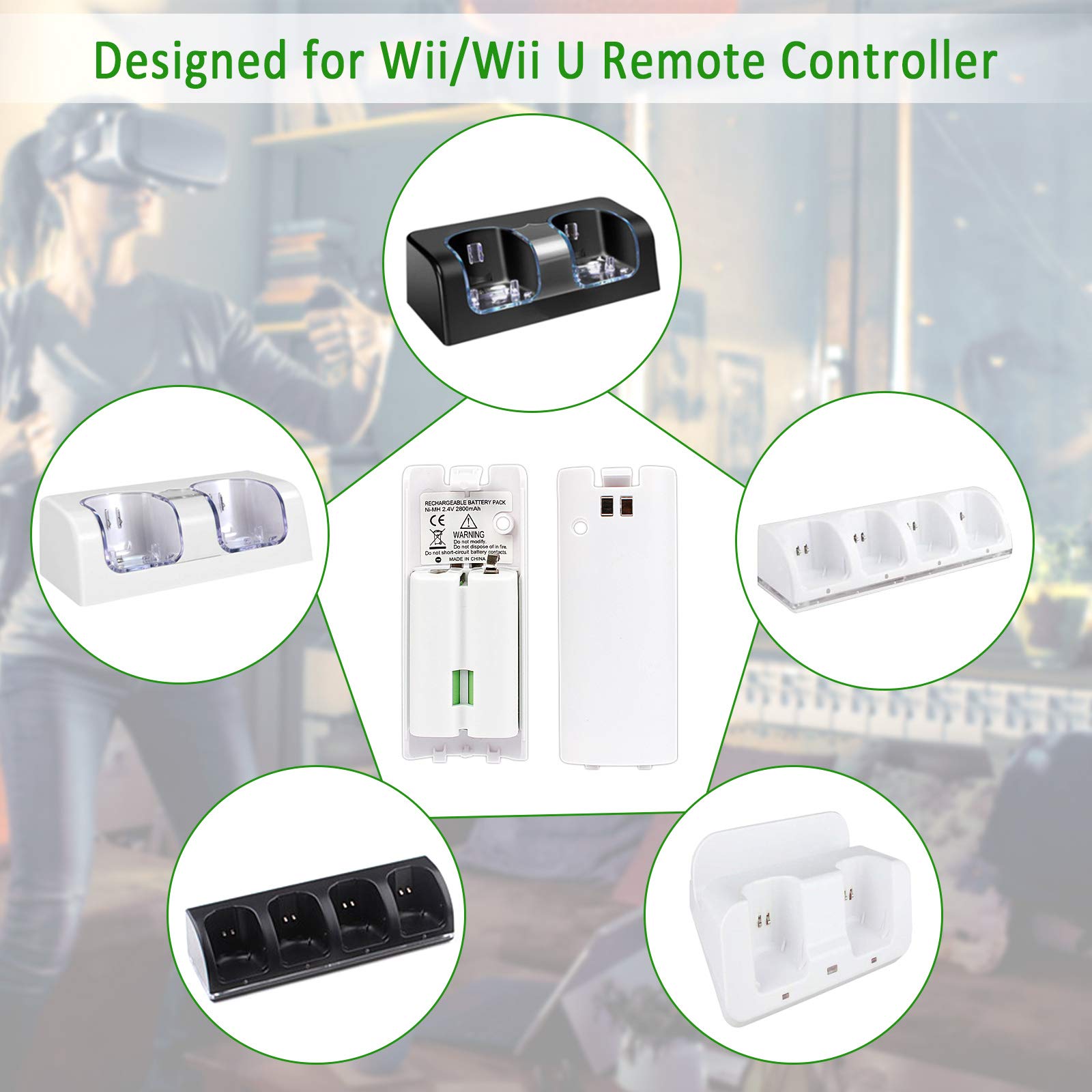4 Pcs Wii Remote Batteries Rechargeable, 2800mAh High-Capacity Rechargeable Batteries for Nintendo Wii/Wii U Remote Controller (White)