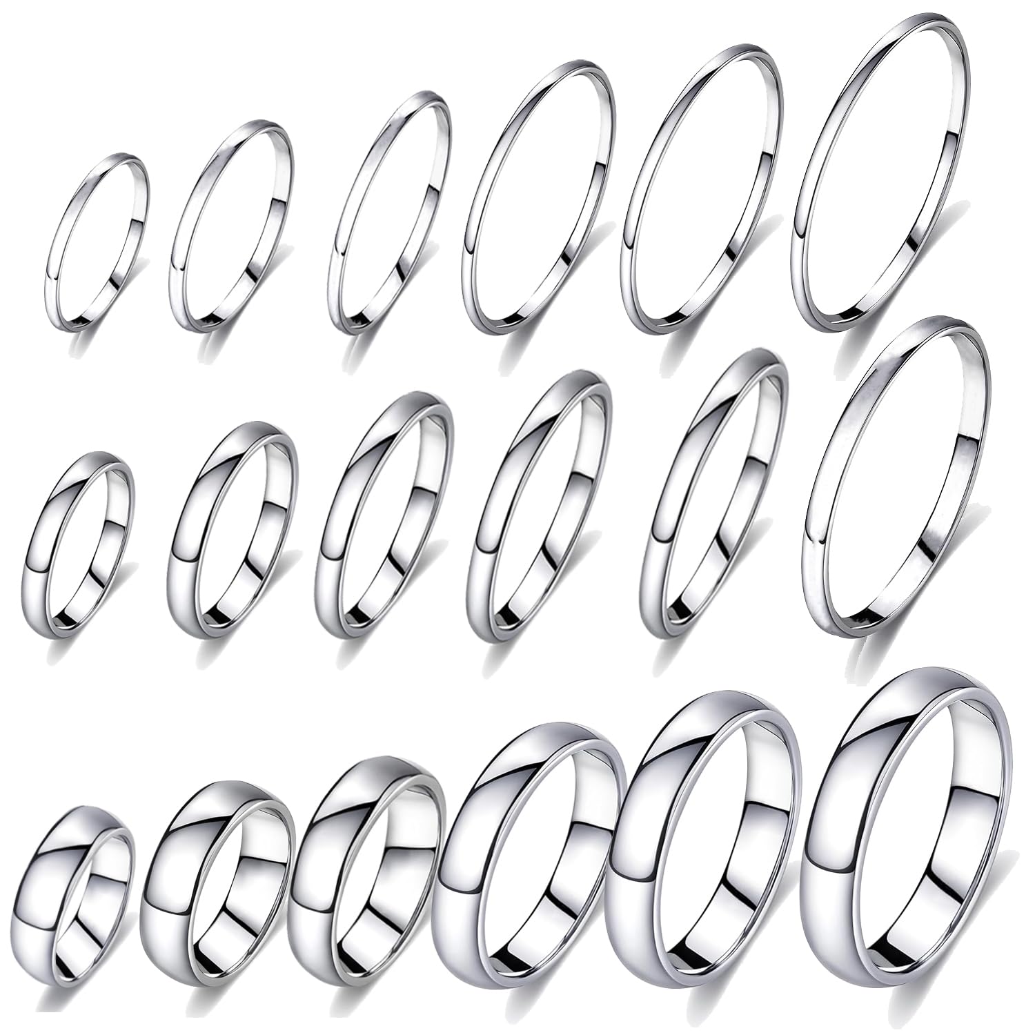 Photo 1 of 18Pcs Non Tarnish Silver Rings Set for Men & Women, 316L Stainless Steel Wedding Band Rings Bulk 2mm 4mm 6mm (Silver)