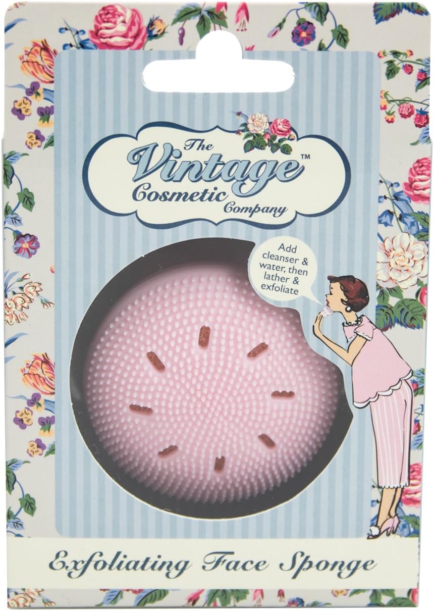 The Vintage Cosmetic Company | Exfoliating Face Sponge | for Shower, Bath, Facials, Spa | Made w/Soft Silicone w/Tiny Flexible Bristles | Use w/Soap Gel, Wash| Remove Dead Skin Cells | Pink