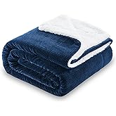 SOCHOW Waffle Sherpa Fleece Throw Blanket, Super Soft Fuzzy Warm, Lightweight Fluffy Reversible Plush Blanket for Bed Sofa Couch, 60 x 80 Inches Navy Blue