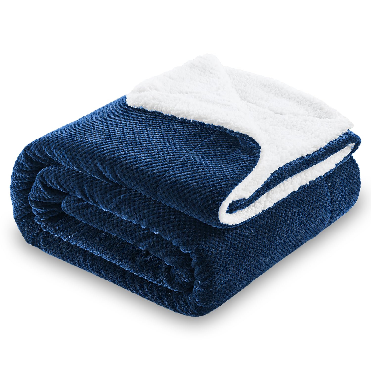 SOCHOW Waffle Sherpa Fleece Throw Blanket, Super Soft Fuzzy Warm, Lightweight Fluffy Reversible Plush Blanket for Bed Sofa Couch, 150cm×200cm Navy Blue