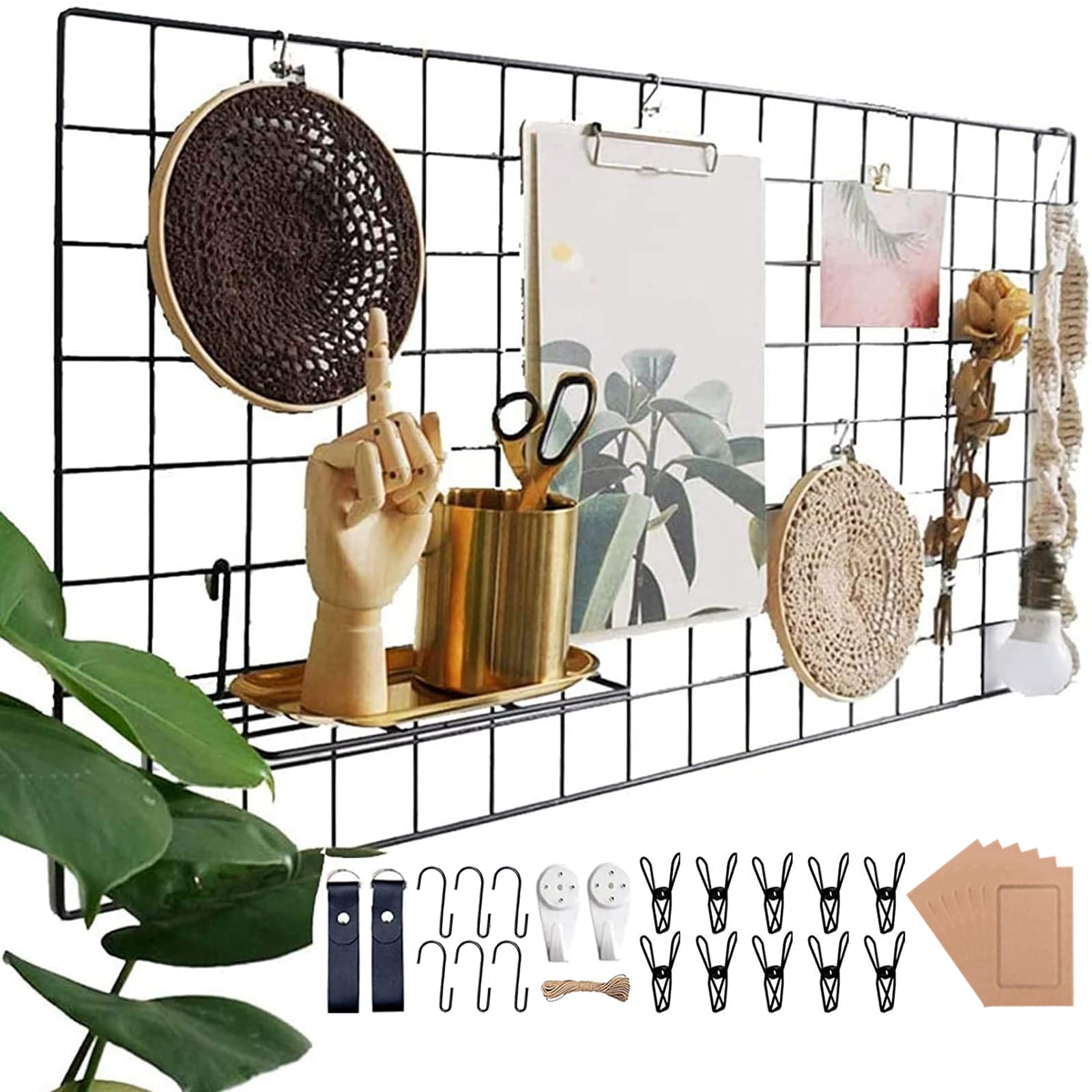 WUZILIN® wall grid Black shelf, DIY iron grid of photo wall decoration pin board photo on the memo board hanging in the family, kitchen, office and so on (40 * 80cm) Black