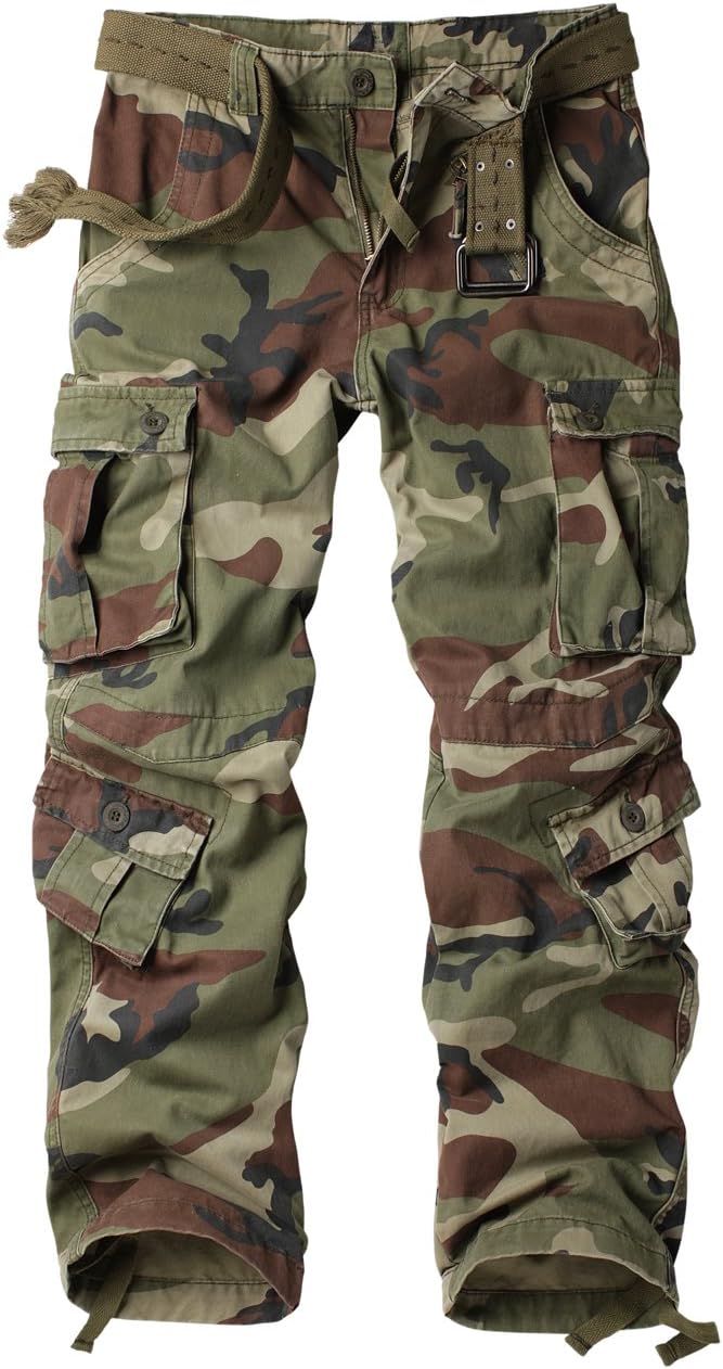 MUST WAYWomen's Casual Trousers Camouflage Multi Pockets Cargo Trousers with 8 Pockets