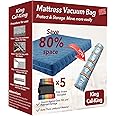 King/Cal-King Mattress Vacuum Bag for Moving and Storage, Vacuum Seal Compression Bag for King and California King Size Mattresses, Heavy Duty Mattress Bag for Storage, with Sealing Clip and 5 Straps