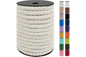 JeogYong 10mm Cotton Cord, 75 Feet Natural Macrame Rope Yarn, 3 Strand Twisted Cotton Cord, Macrame String for Crafts, Wall Hangings, Plant Hangers, Gift Wrapping, Decorations (Natural)