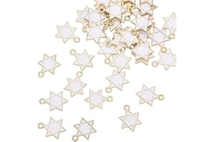 VIDRIO Pack of 80 Star of David White Six-pointed Star Enamel Charms Gold Plated Colored Pendants Hawaii Style Accessories for Necklace Bracelet Jewelry Making DIY Crafting